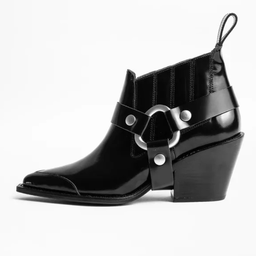 ZADIG & VOLTAIRE N’Dricks Glossy Ankle Cowboy Boots (Black)
